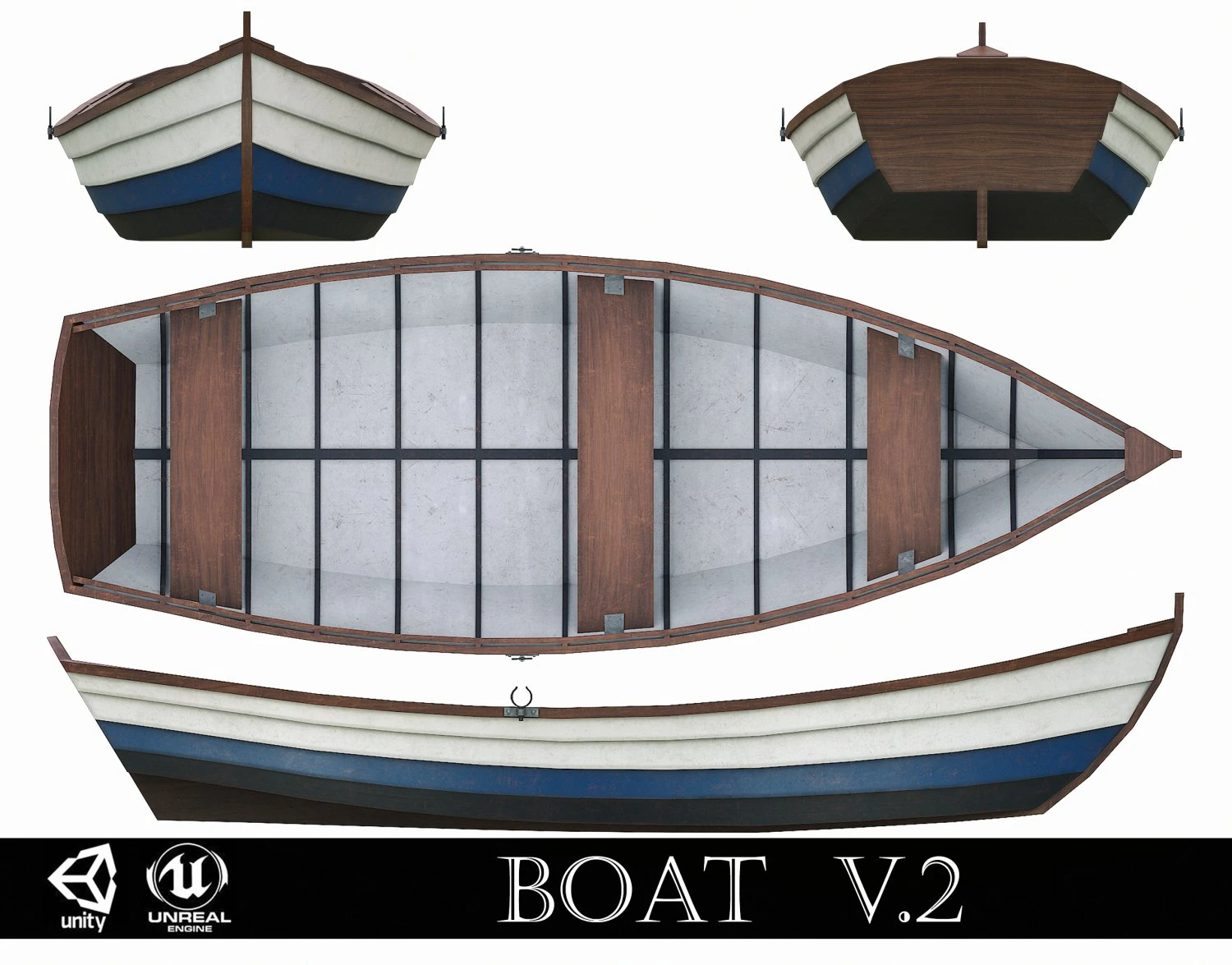 painted wooden boat v2 3D Model .c4d .max .obj .3ds .fbx .stl .blend