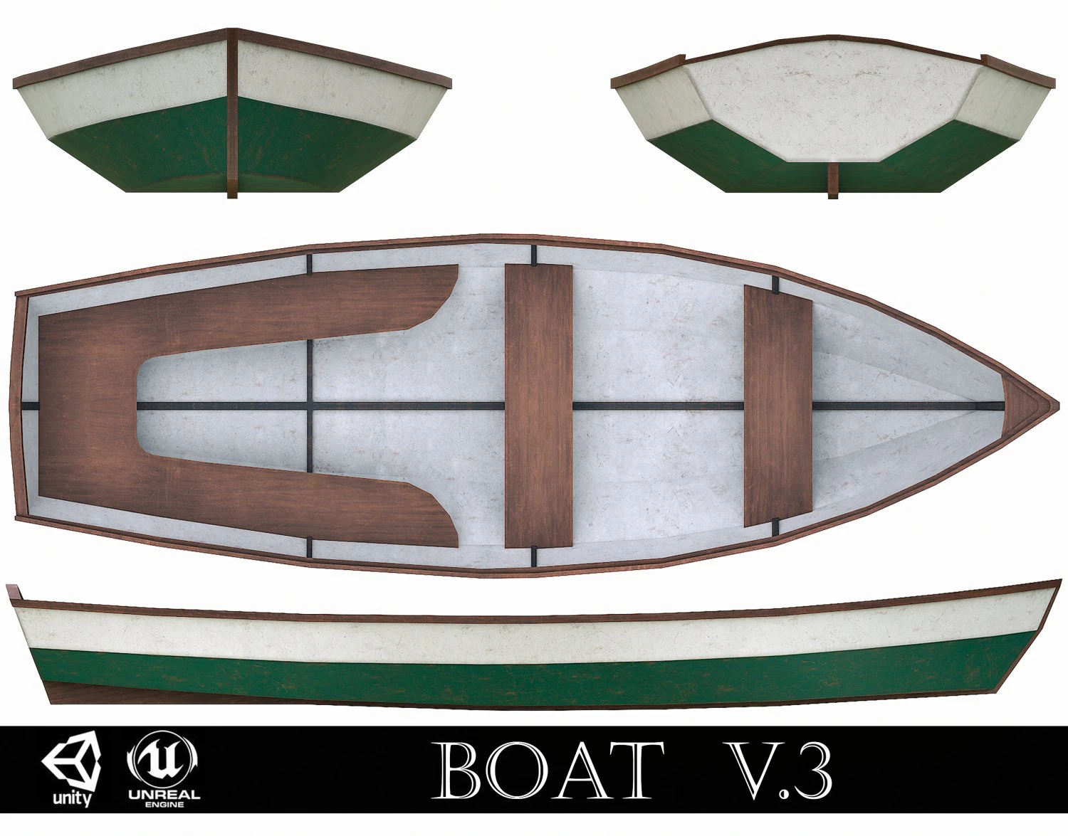 painted wooden boat v3 3D Model .c4d .max .obj .3ds .fbx .stl .blend 