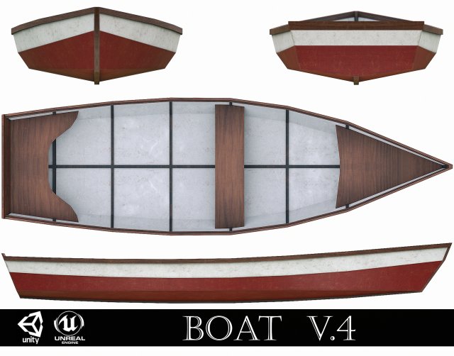 painted wooden boat v4 3D Модель .c4d .max .obj .3ds .fbx .stl .blend 