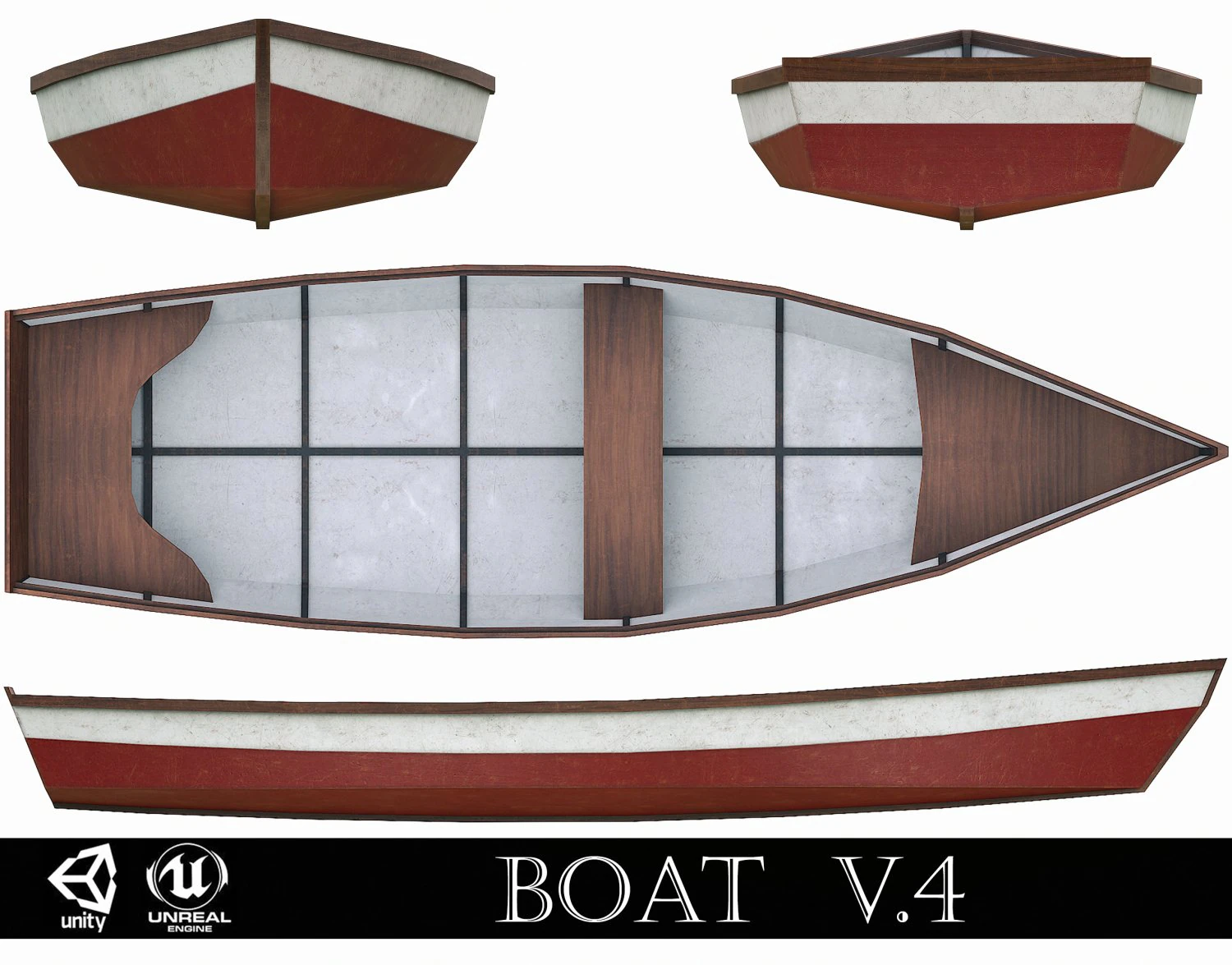 barco de madeira pintado v4 Modelo 3D .c4d .max .obj .3ds .fbx .stl .blend 