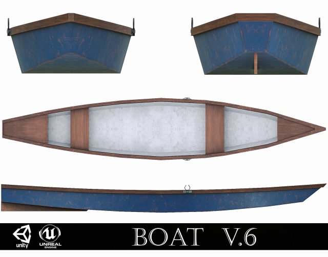 painted wooden boat v6 3D Модель .c4d .max .obj .3ds .fbx .stl .blend 