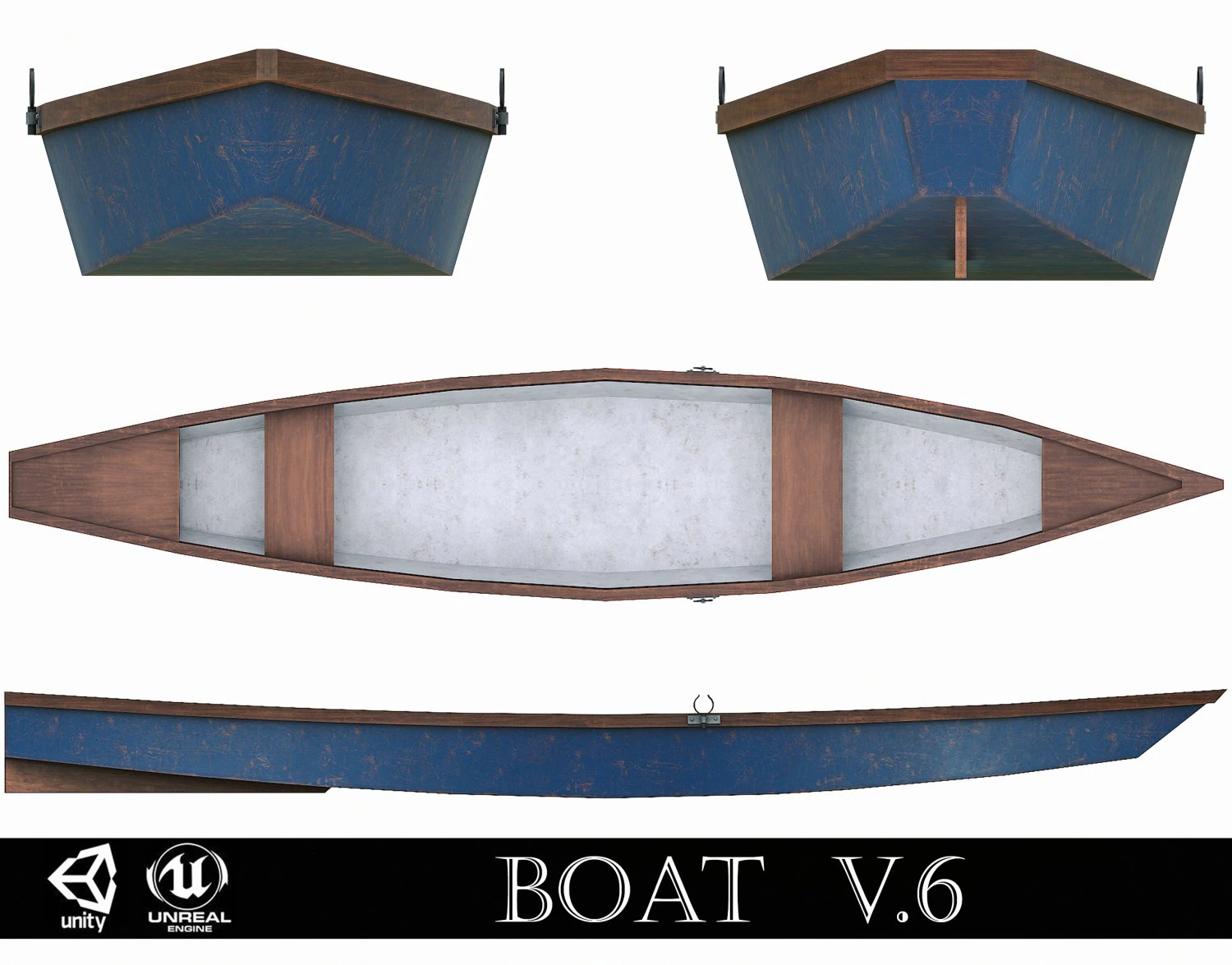 painted wooden boat v6 3D Model .c4d .max .obj .3ds .fbx .stl .blend 