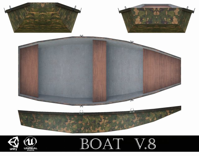 painted wooden boat v8 3Dモデル .c4d .max .obj .3ds .fbx .stl .blend 