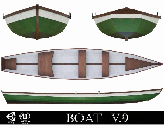 painted wooden boat v9 3D Model .c4d .max .obj .3ds .fbx .stl .blend 