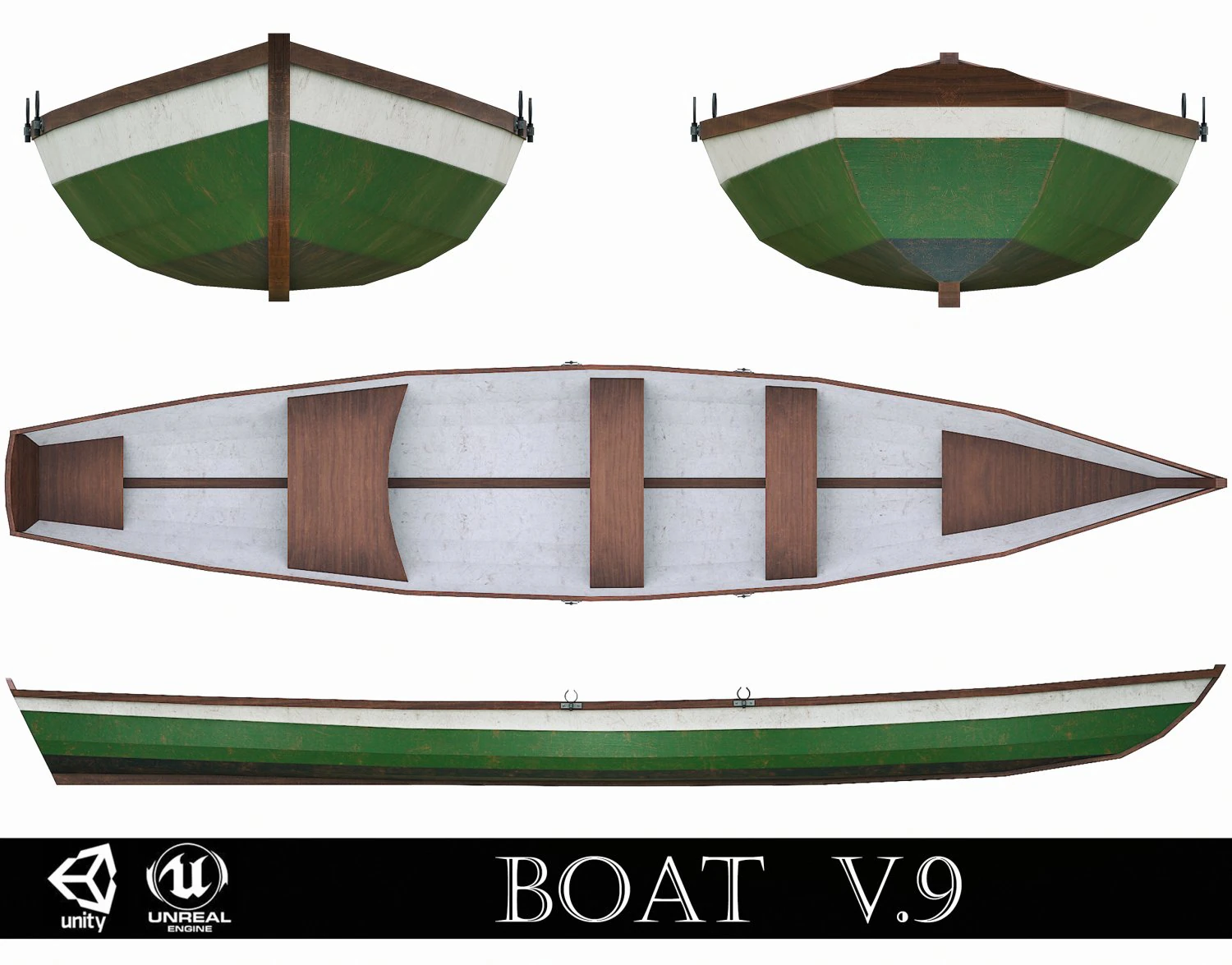 painted wooden boat v9 3D Model .c4d .max .obj .3ds .fbx .stl .blend 
