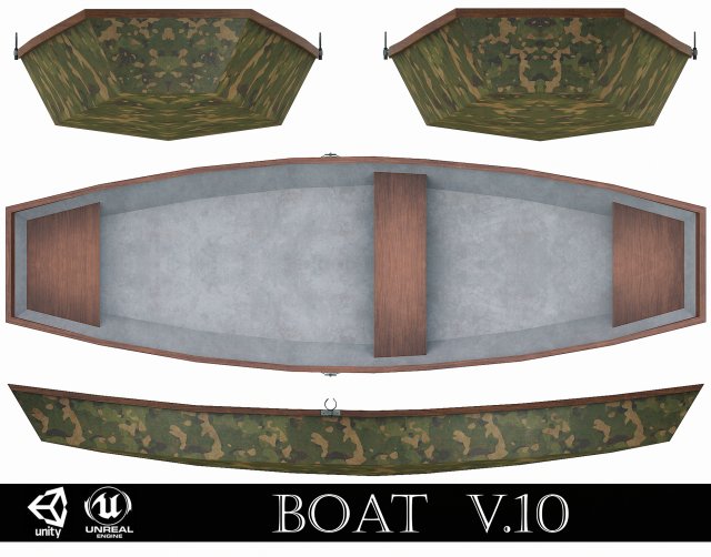 painted wooden boat v10 3D Model .c4d .max .obj .3ds .fbx .stl .blend 