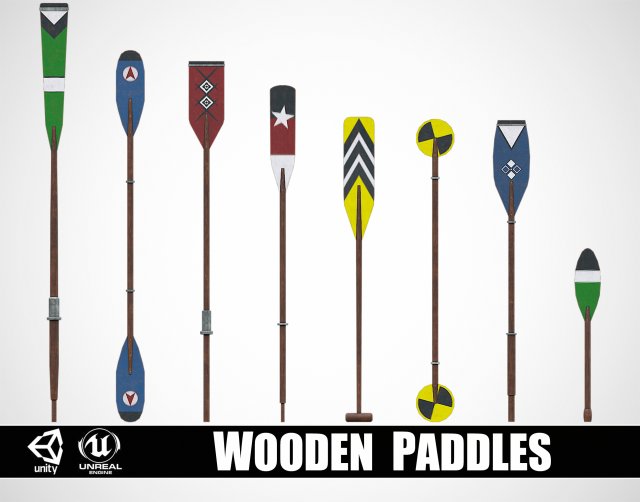 Set of 8 Painted Wooden Paddles 3D Модель .c4d .max .obj .3ds .fbx .stl .blend 