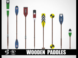 Set of 8 Painted Wooden Paddles Model 3D