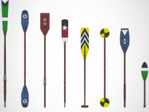 Set of 8 Painted Wooden Paddles 3D Модель