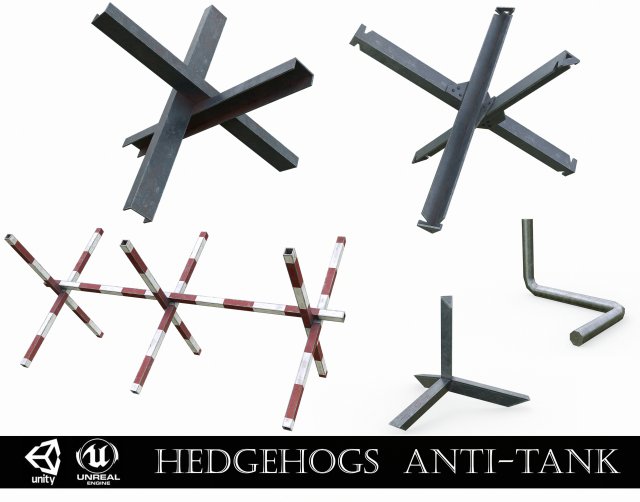 Set of 5 Anti-Tank Hedgehogs 3D मॉडल .c4d .max .obj .3ds .fbx .stl .blend 