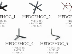 Set of 5 Anti-Tank Hedgehogs 3D मॉडल