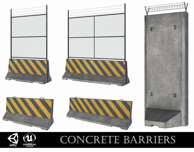 Set of 5 Concrete Barriers Modelo 3D .c4d .max .obj .3ds .fbx .stl .blend 