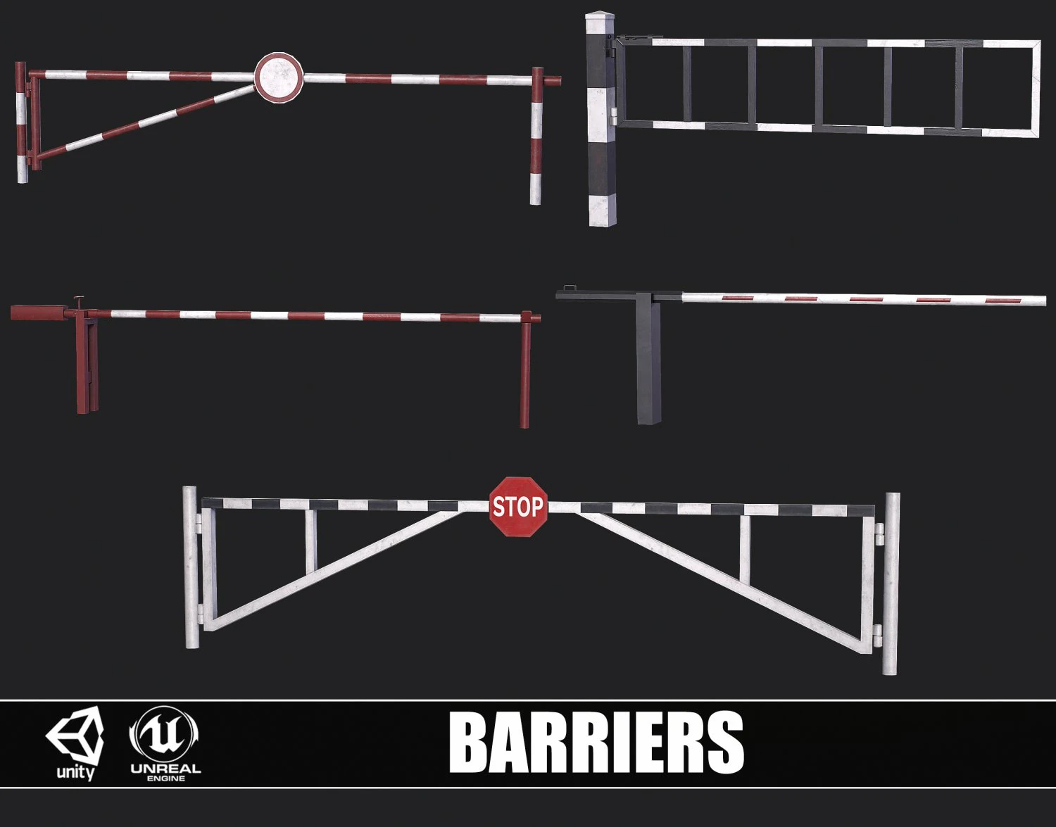 Set of 5 Barriers 3D Model .c4d .max .obj .3ds .fbx .stl .blend