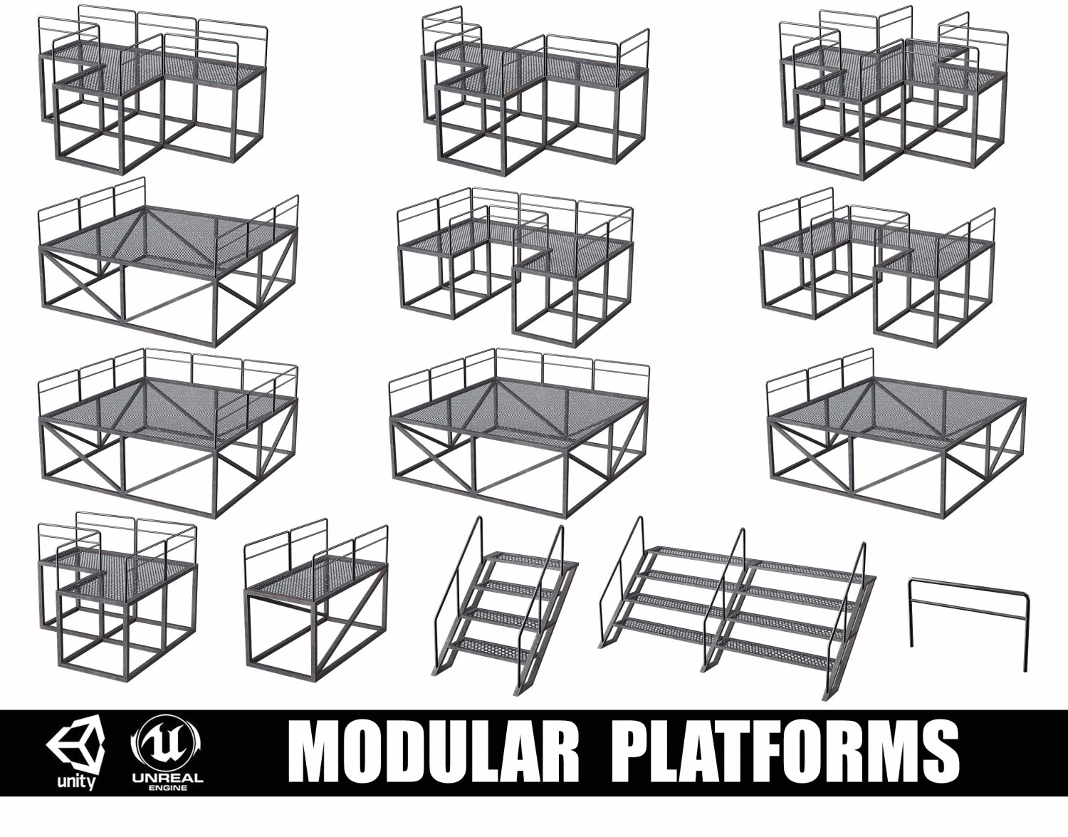 Set of 13 Modular Military Platforms 3D Model .c4d .max .obj .3ds .fbx .stl .blend