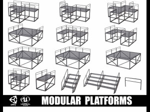 Set of 13 Modular Military Platforms 3D Model