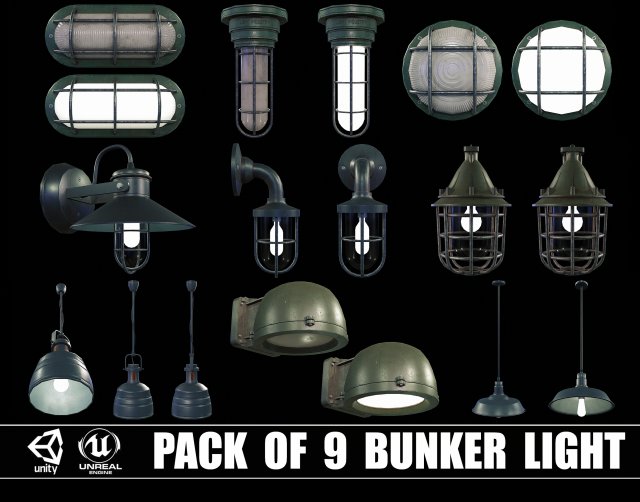 Collection of 9 Bunker Light 3D 模型 .c4d .max .obj .3ds .fbx .stl .blend 