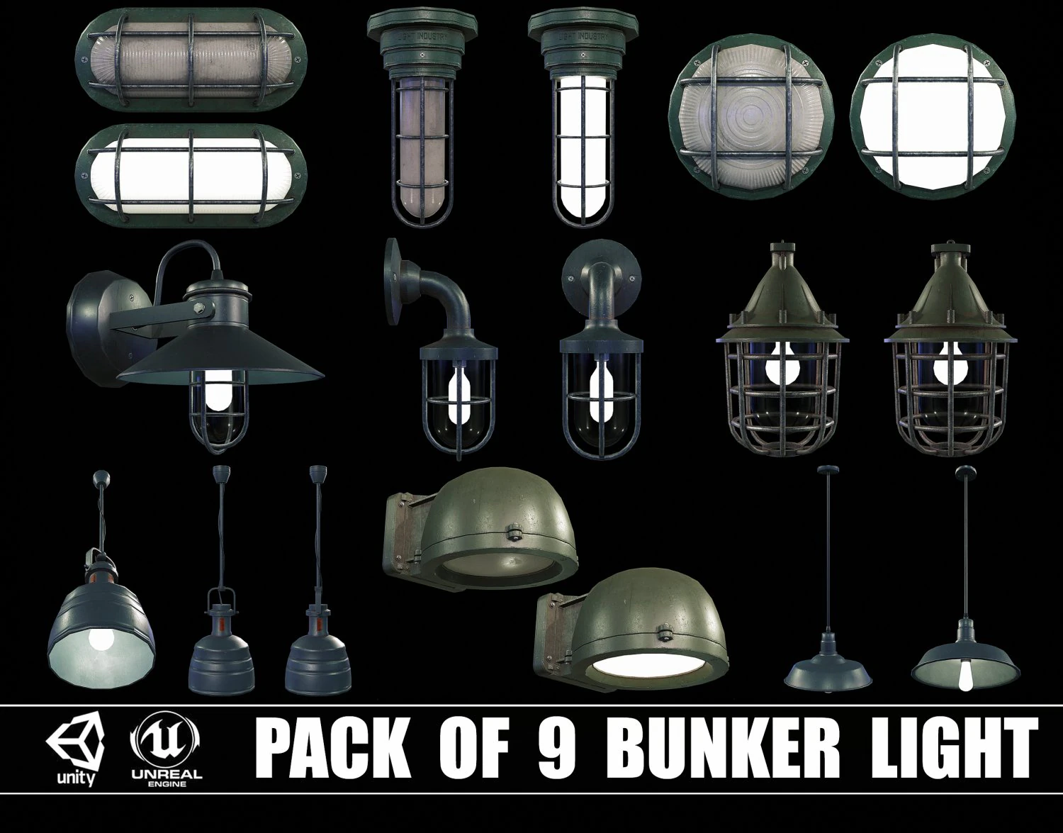 Collezione di 9 Bunker Light Modello 3D .c4d .max .obj .3ds .fbx .stl .blend 