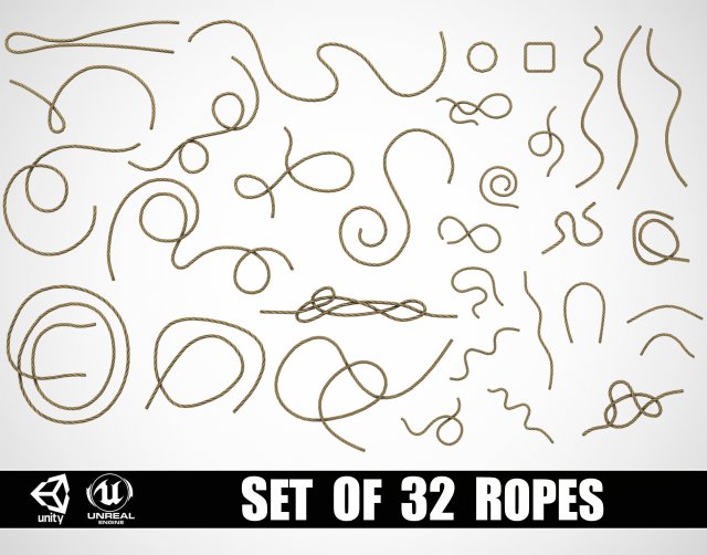 Set of 32 Ropes Kitbash 3D Model .c4d .max .obj .3ds .fbx .stl .blend 
