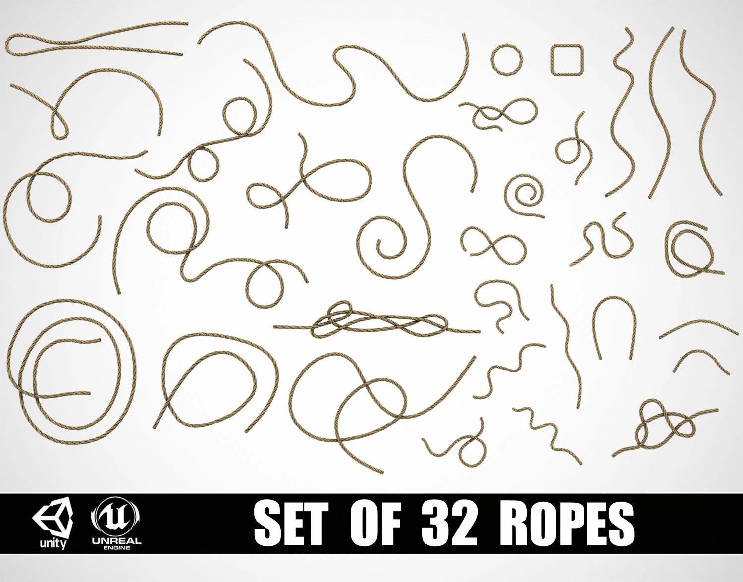 Set of 32 Ropes Kitbash 3D Model .c4d .max .obj .3ds .fbx .stl .blend 