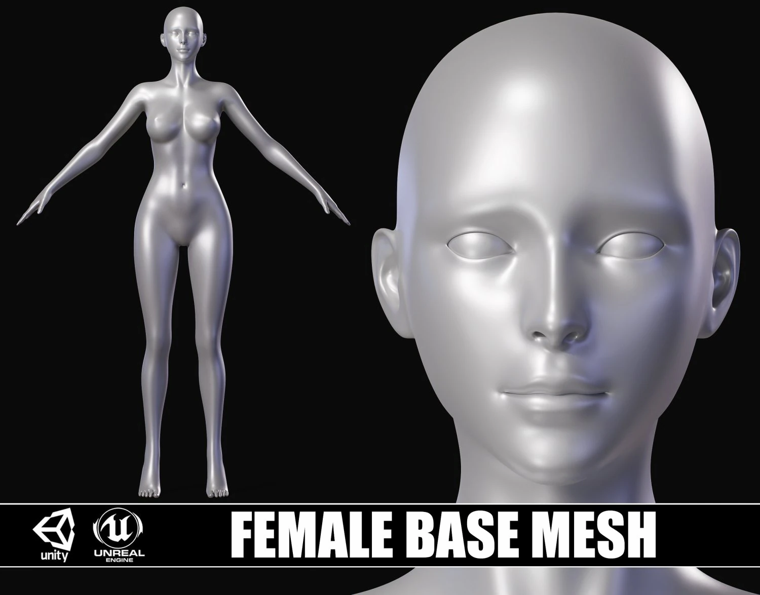 Realistic Female Body Base Mesh 3D Model .c4d .max .obj .3ds .fbx .stl .blend 