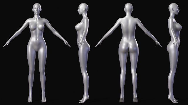 Realistic Female Body Base Mesh Low-poly 3D Model