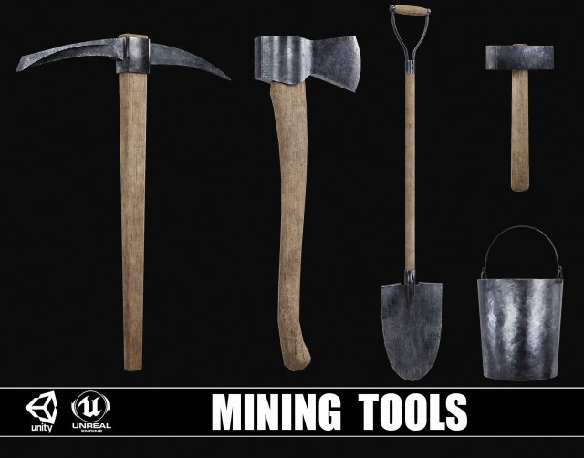 Set of 5 Mining Tools 3D 模型 .c4d .max .obj .3ds .fbx .stl .blend 