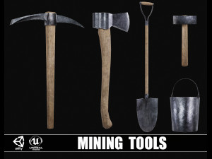 Set of 5 Mining Tools 3D Model