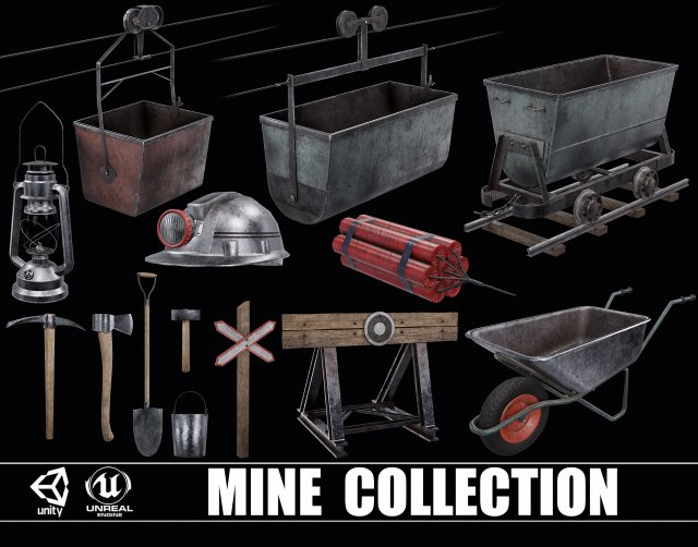 Collection of Mine Items 3D Model .c4d .max .obj .3ds .fbx .lwo .lw .lws