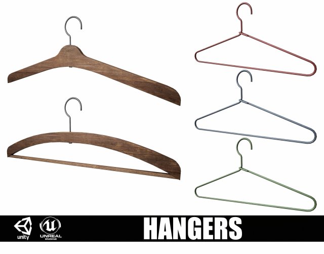 Set of 5 Cloth Hangers 3D Модель .c4d .max .obj .3ds .fbx .stl .blend 