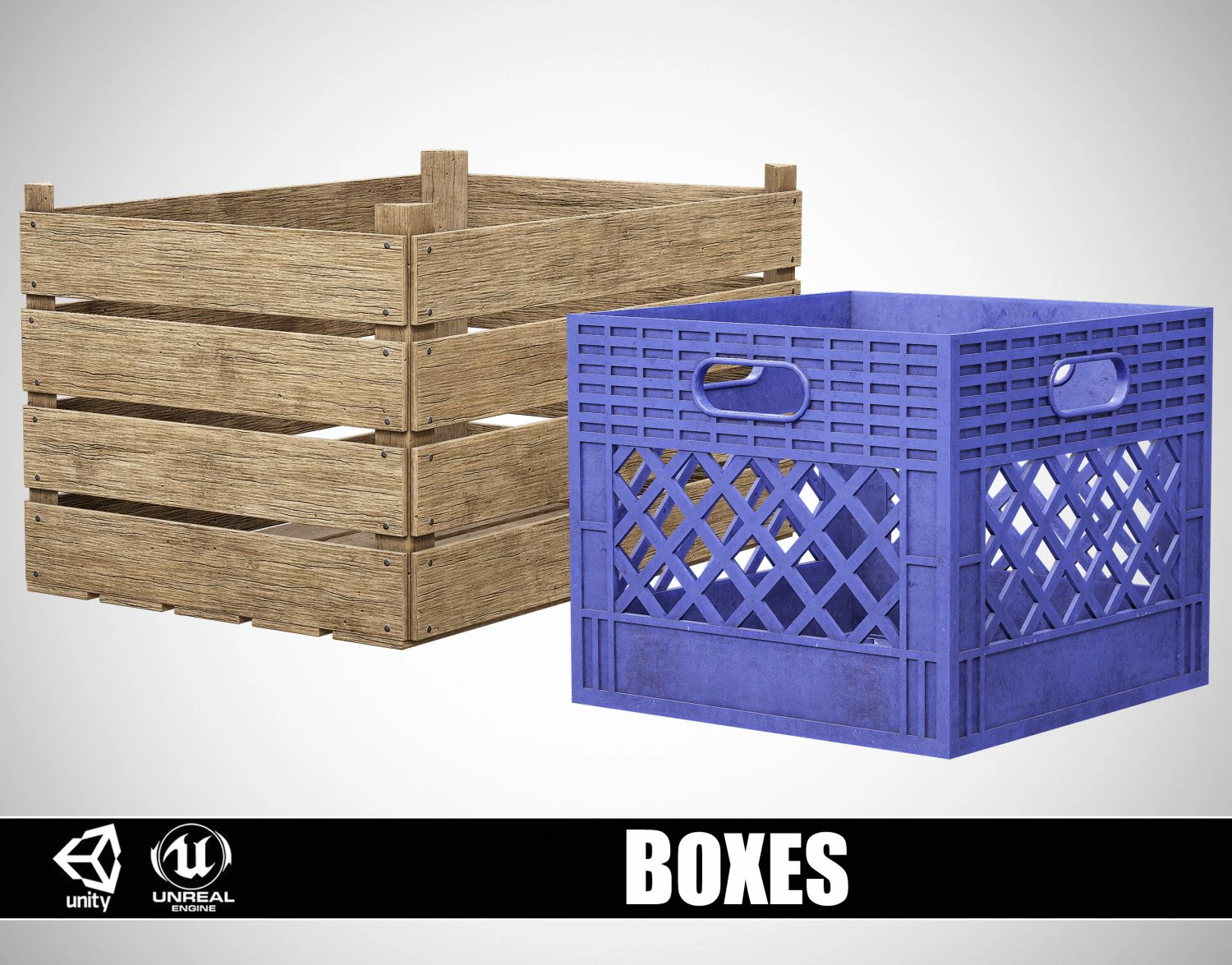Wooden and Plastic Boxes 3D Model .c4d .max .obj .3ds .fbx .stl .blend