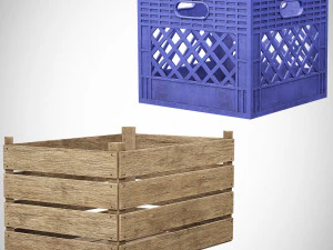 Wooden and Plastic Boxes 3D Model