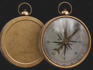 Vintage Brass Compass 3D Model