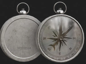 Vintage Brass Compass 3D Model