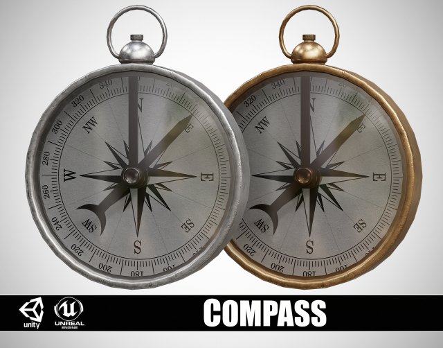 Vintage Brass Compass 3D 模型 .c4d .max .obj .3ds .fbx .stl .blend 