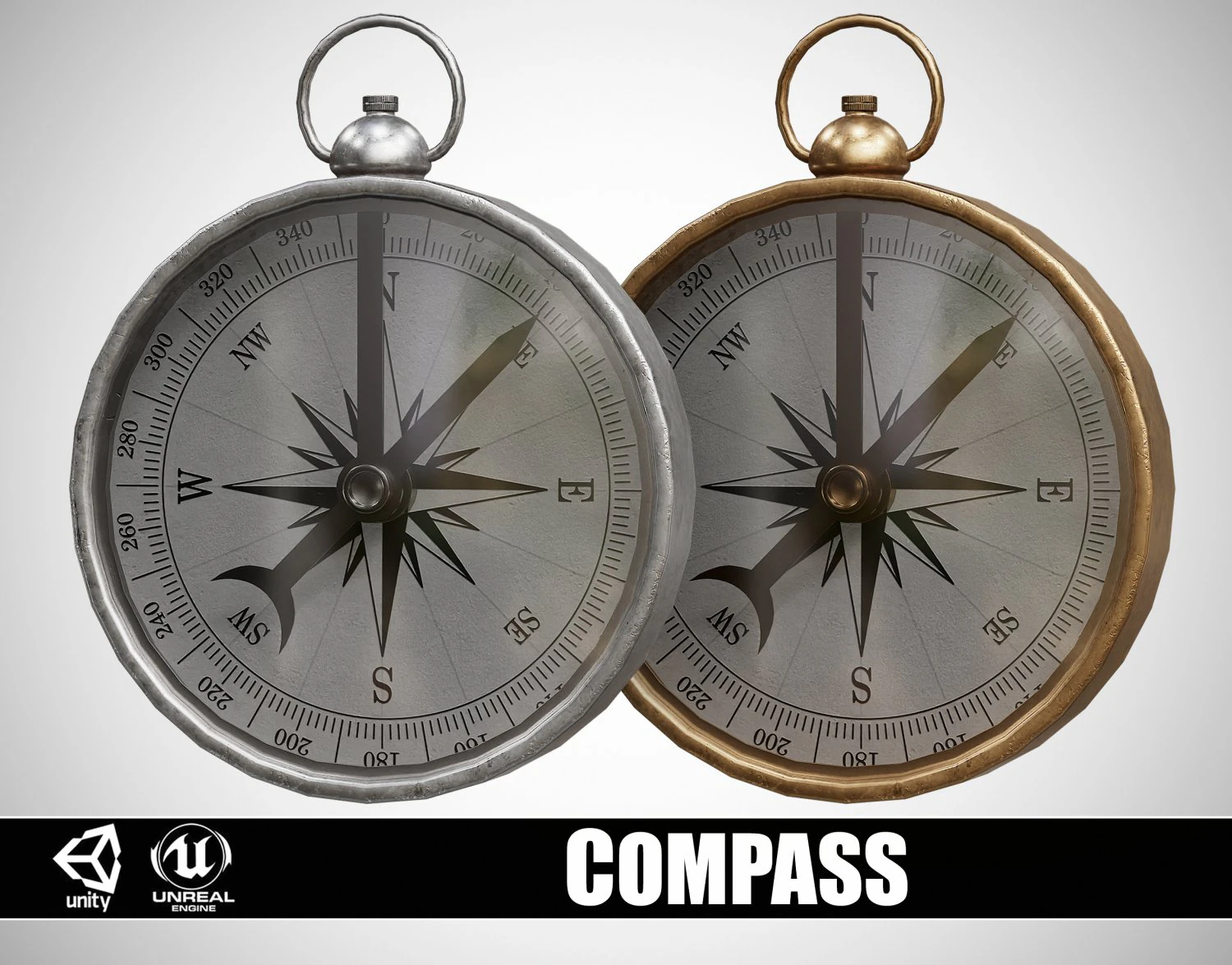 Vintage Brass Compass 3D Model .c4d .max .obj .3ds .fbx .stl .blend 
