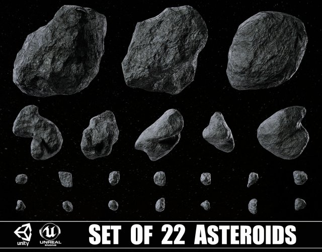 Set of 22 Asteroids 3D 모델 .c4d .max .obj .3ds .fbx .stl .blend 