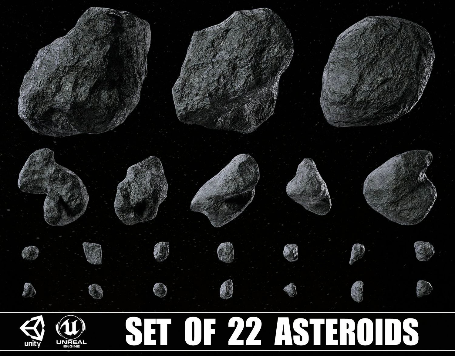 Set of 22 Asteroids 3D Model .c4d .max .obj .3ds .fbx .stl .blend 