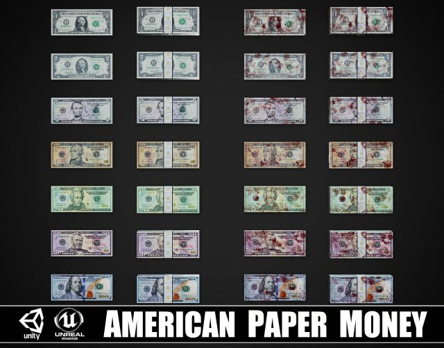 American Paper Money 3D मॉडल .c4d .max .obj .3ds .fbx .stl .blend 