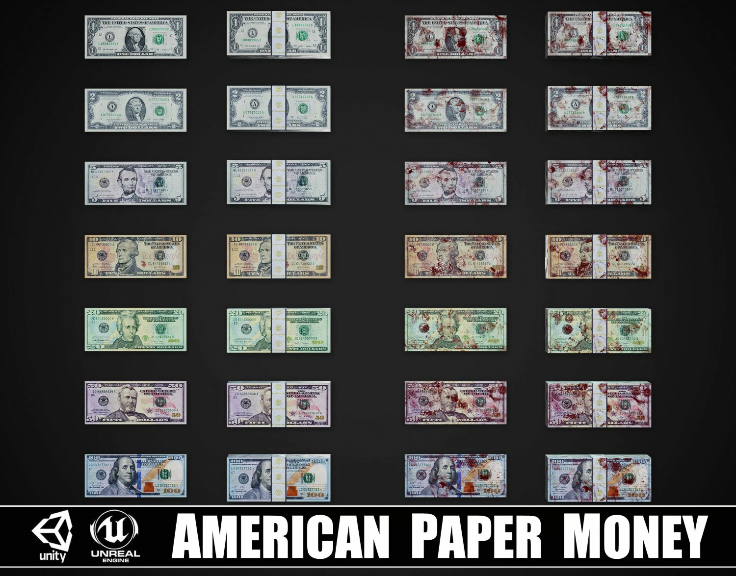 Cartamoneta americana Modello 3D .c4d .max .obj .3ds .fbx .stl .blend