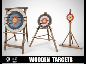 Set of 3 Medieval Training Wooden Targets 3D Модель