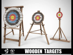 Set di 3 bersagli in legno per addestramento medievale Modello 3D