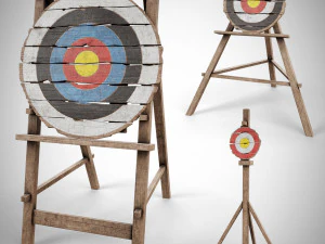 Set di 3 bersagli in legno per addestramento medievale Modello 3D