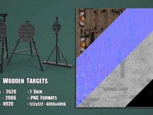 Set di 3 bersagli in legno per addestramento medievale Modello 3D