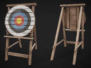 Set di 3 bersagli in legno per addestramento medievale Modello 3D