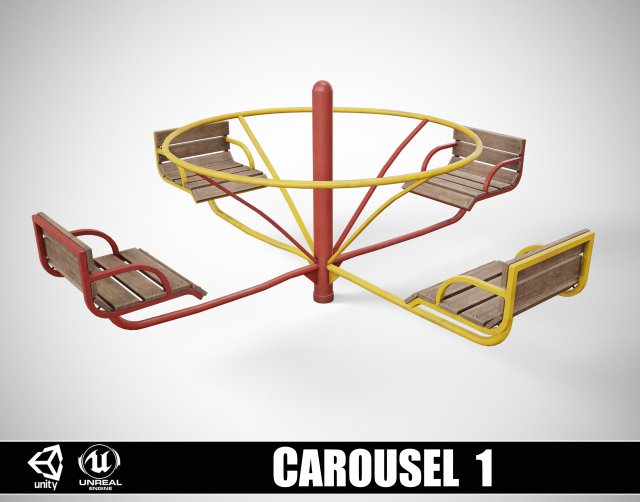 Painted Playground Carousel 1 3D Модель .c4d .max .obj .3ds .fbx .stl .blend 