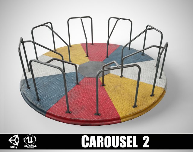 Painted Playground Carousel 2 3D Model .c4d .max .obj .3ds .fbx .stl .blend 