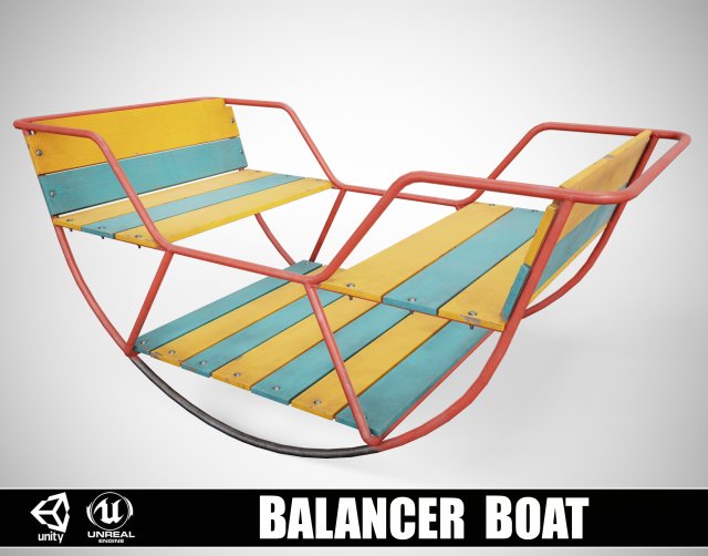 Painted Playground Balancer Boat 3D Model .c4d .max .obj .3ds .fbx .stl .blend 