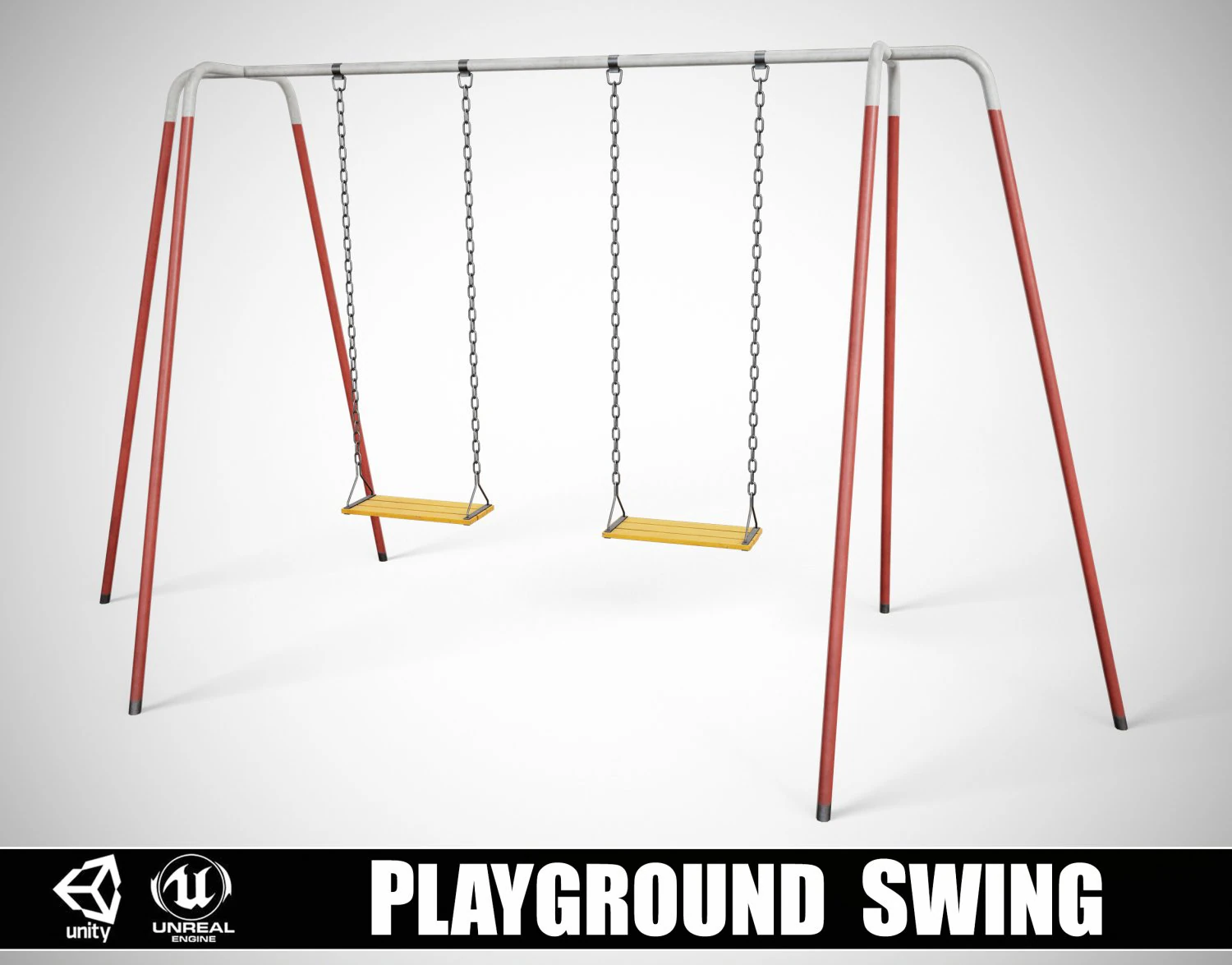 Set of 3 Painted Playground Swings 3D Model .c4d .max .obj .3ds .fbx .stl .blend 