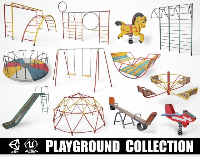 Collection of 15 Painted Playground Items 3D Model .c4d .max .obj .3ds .fbx .stl .blend 