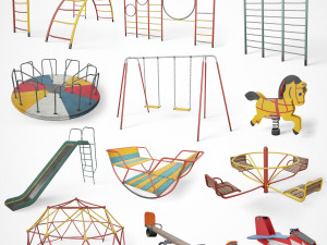 Collection of 15 Painted Playground Items 3D Model